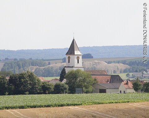 Blick auf Schaffhausen Blick auf das idyllisch gelegene Schaffhausen. In der Bildmitte sieht man die Kirche.