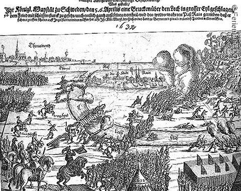 Bild eines Druckes der die Schlacht bei Rain zeigt.