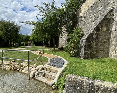Der Barfußpfad liegt idyllisch im Wemdinger Stadtgraben.