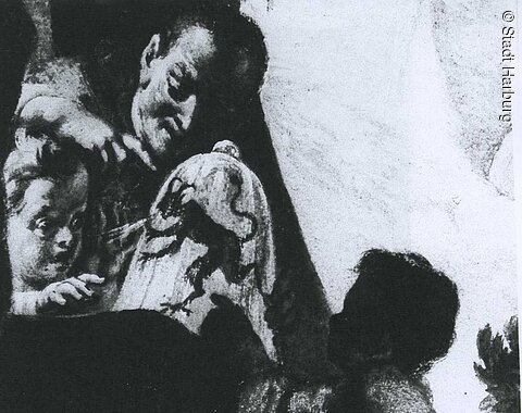 Gemälde auf dem man den Teufel im Glas sitzend sieht.