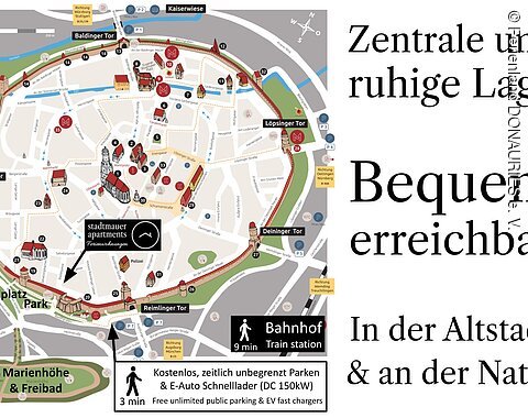 auf dem Stadtplan von Nördlingen ist die Lage der Unterkunft eingezeichnet
