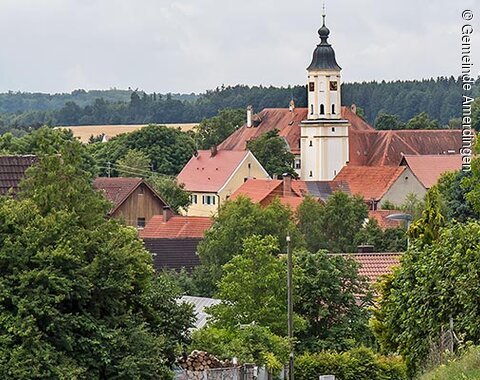 Ortsansicht Amerdingen Amerdingen von der Ortseinfahrt gesehen mit Ortsschild