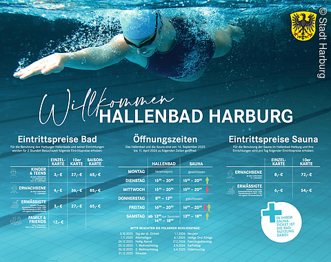 Übersicht über die Preise und die Öffnungszeiten des Hallenbads und der Sauna