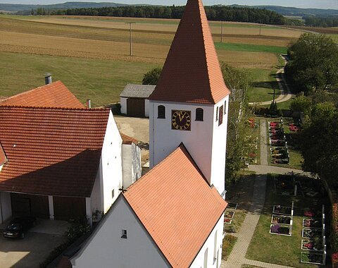 St. Nikolauskirche zu Dornstadt von "oben", d.h. von der Feuerwehrleiter St. Nikolauskirche zu Dornstadt von "oben", d.h. von der Feuerwehrleiter
