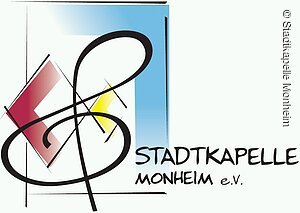 Logo der Stadtkapelle Monheim e.V. Logo der Stadtkapelle Monheim e.V. mit stilisiertem Notenschlüssel und geometrischen Formen in Rot, Gelb und Blau.