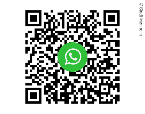QR-Code WhatsApp Kanal - Bäder Stadt Monheim QR-Code mit WhatsApp-Logo in der Mitte auf weißem Hintergrund. Whats-App Kanal - Bäder Stadt Monheim