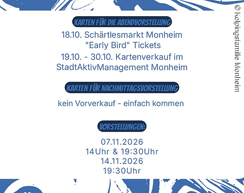 Karten für das Kolpingtheater 2026 Informationen zum Kartenverkauf und Vorstellungstermine zum Kolping-Theater im November 2026 in Monheim.